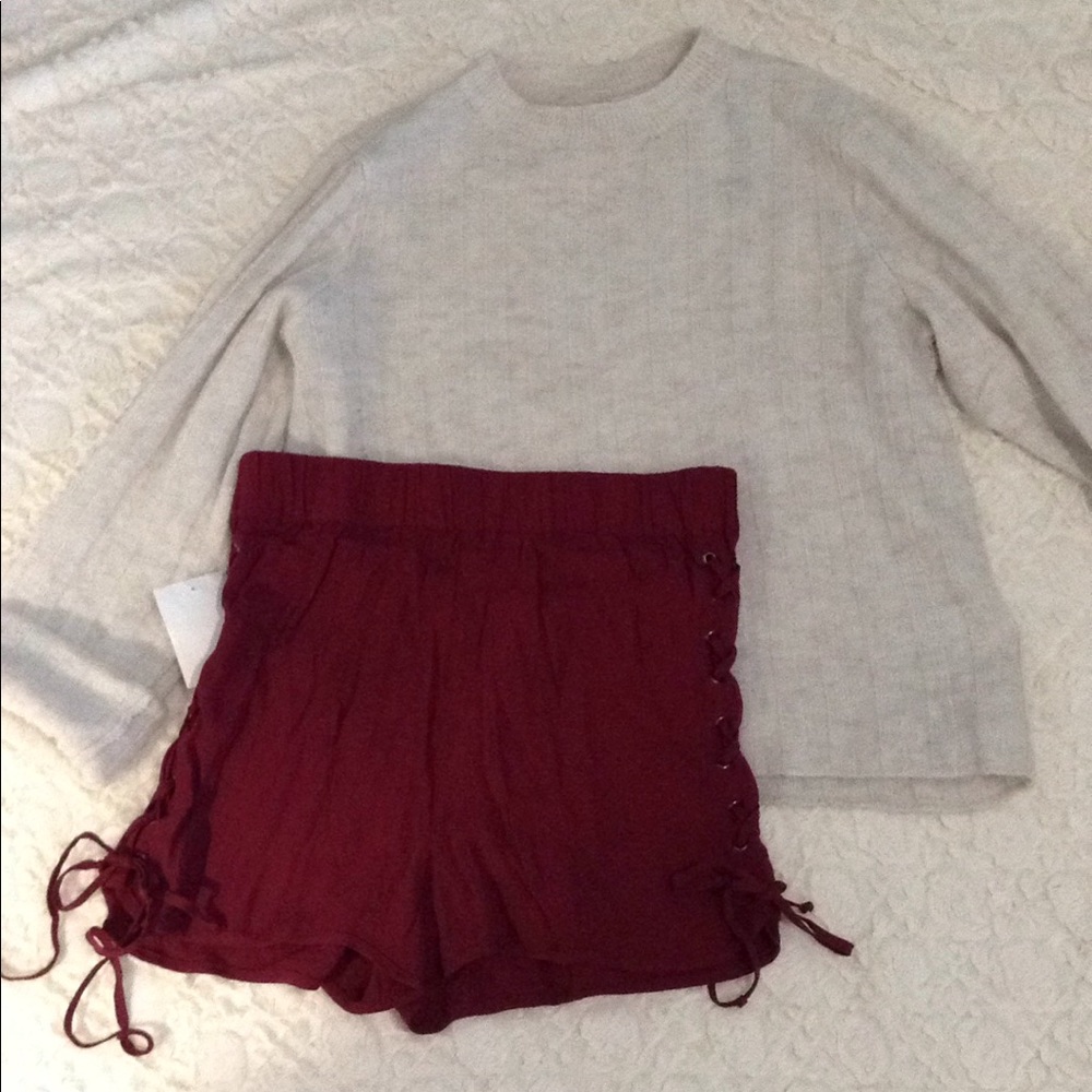 Burgundy lace up shorts size medium